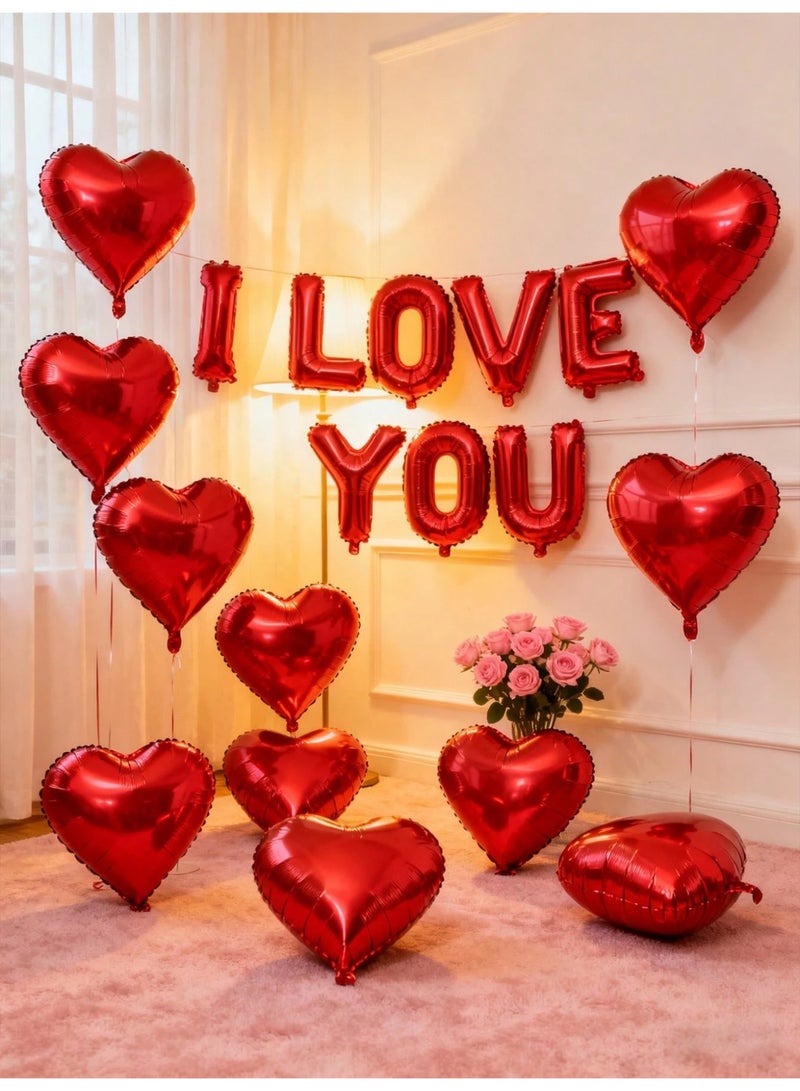 Valentine's Day decorations set of 18 pieces featuring the words "I love you" and heart-shaped balloons to add a romantic touch to Valentine's Day celebrations, anniversaries, engagement parties, and romantic surprises. - Image 1